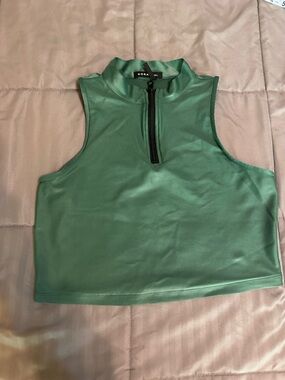 Koral Sage Green Sleeveless Zip-Front Crop Top